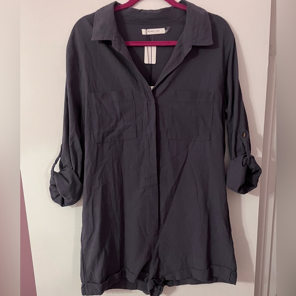 Mustard Seed: Navy/Dark Blue Button-Up Romper. Size Large.